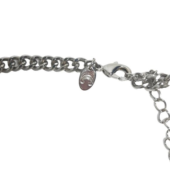 Charming Charlie Statement Necklace Navy Blue Rhinestone Crystal Silver Tone - Picture 5 of 5